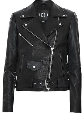 Reformation Veda Jayne Leather Moto Jacket size large Black Fitted  EUC